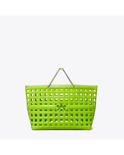 Tory Burch Green Ella Croc-Embossed Market Tote, One Size