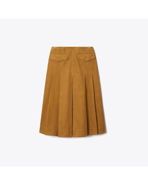 Tory Burch Natural Corduroy Pleated Skirt
