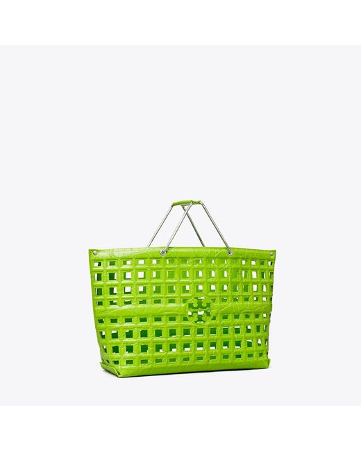 Tory Burch Green Ella Croc-Embossed Market Tote, One Size
