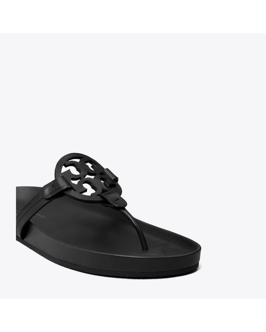 Tory Burch Black Miller Cloud Leather Thong Sandals
