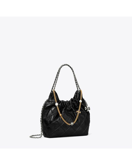 Tory Burch Black Mini Fleming Soft Distressed Hobo Bag, One Size