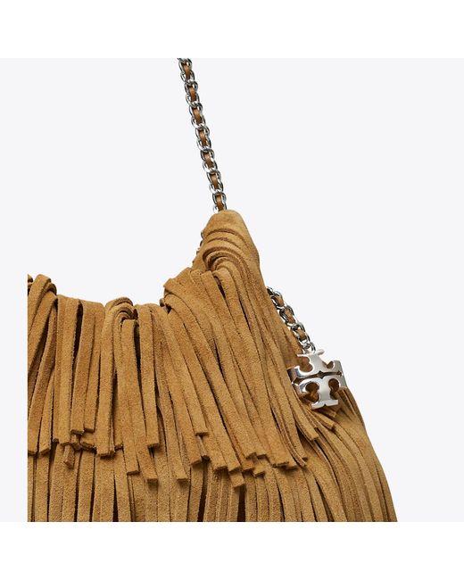 Tory Burch Natural Mini Fleming Suede Fringe Hobo Bag, One Size