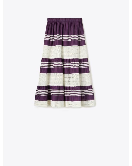 Tory Burch White Striped Cotton Midi Skirt