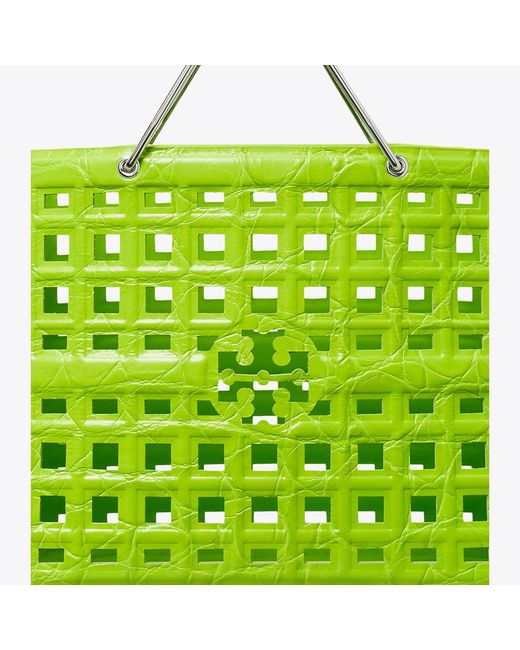 Tory Burch Green Ella Croc-Embossed Market Tote, One Size