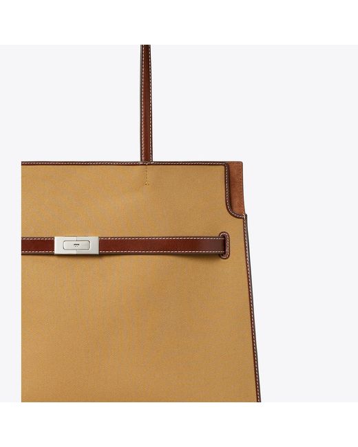 Tory Burch Brown Lee Radziwill Canvas Tote, One Size