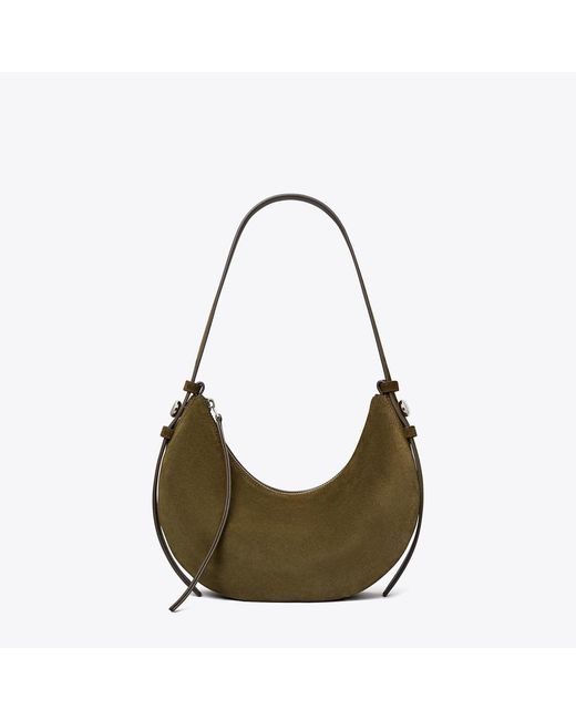 Tory Burch Green Romy Suede Half Moon Bag