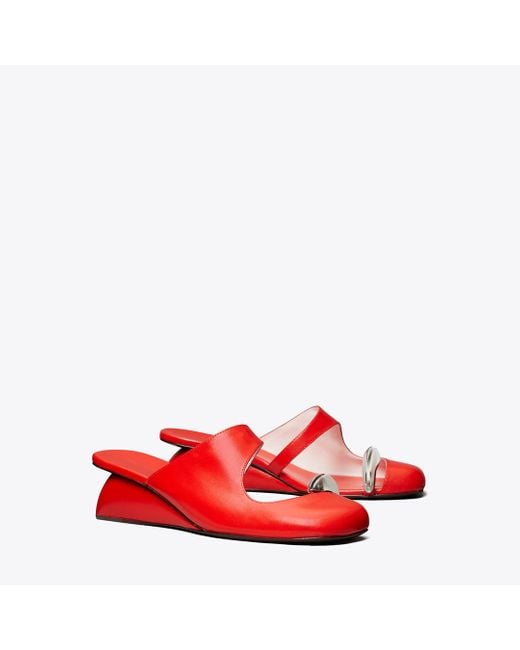 Tory Burch Pierced Mule Wedge in Red | Lyst