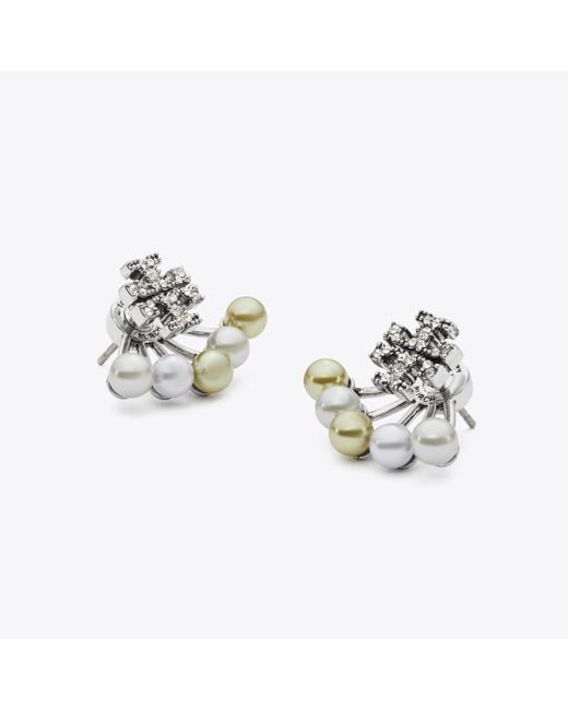 Tory Burch White Moondance Pearl Front-Back Earrings