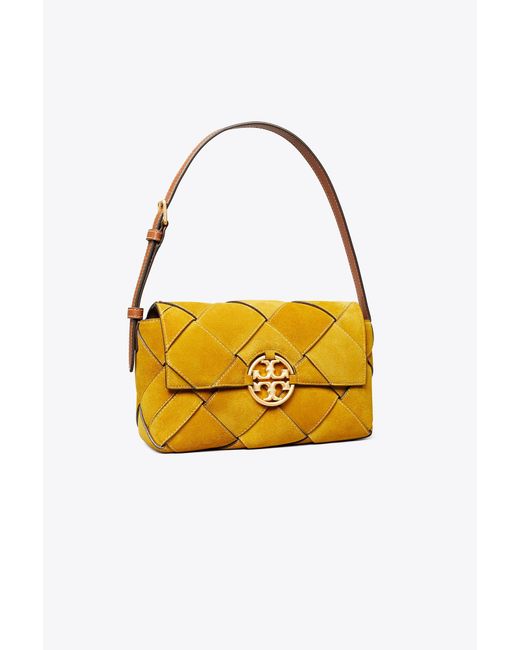 Tory Burch Yellow Oversized Miller Suede Woven Flap Shoulder Bag