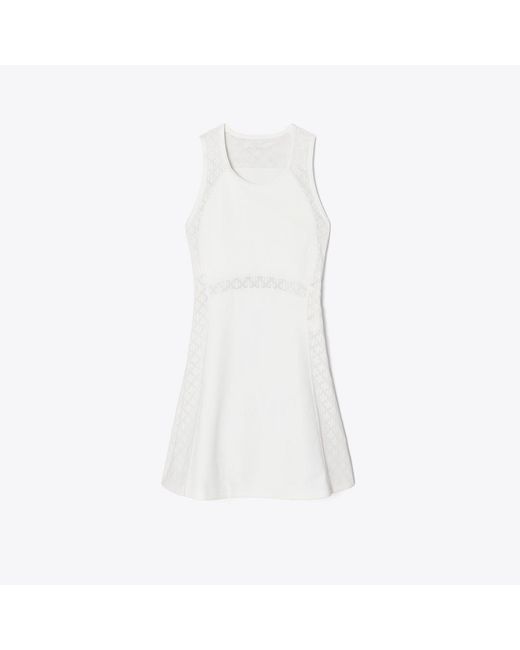 Tory Burch White T Monogram Mesh Tank Dress