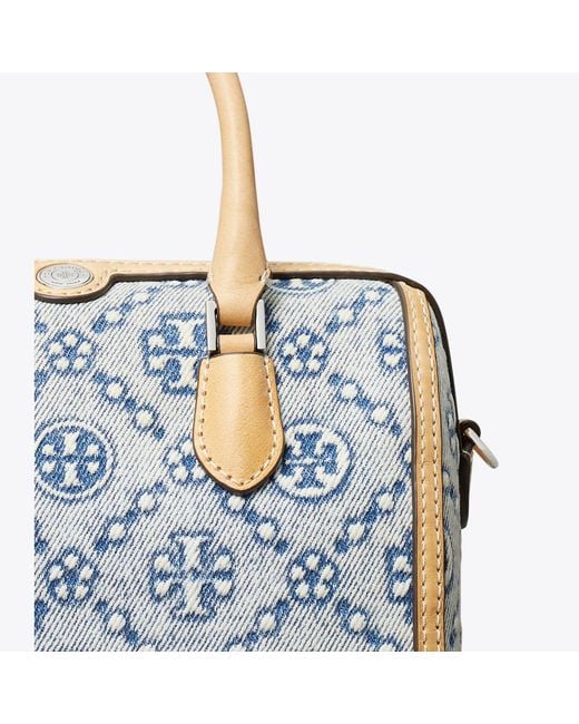 Tory Burch Blue T Monogram Denim Petite Barrel Bag