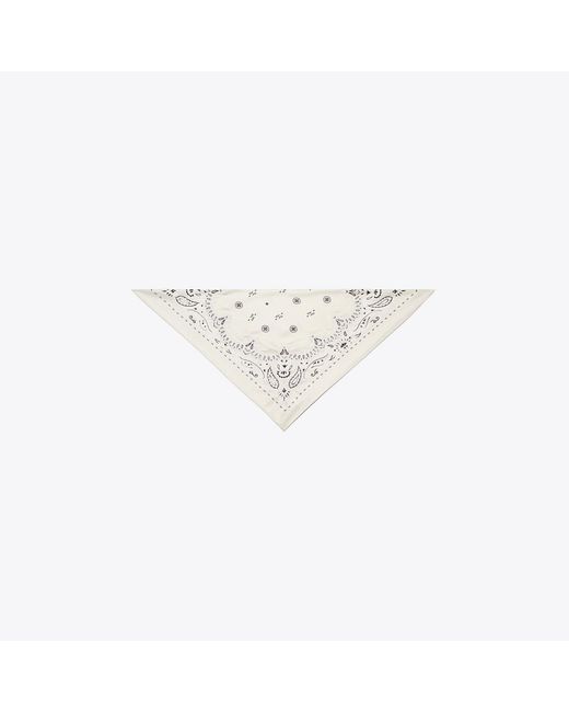 Tory Burch White Beaded Bandana Triangle Scarf