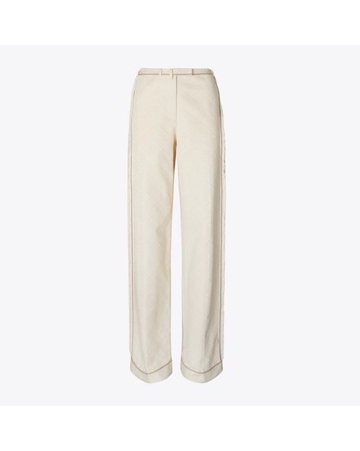 Tory Burch Natural T Monogram Denim Pant