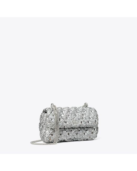Tory Burch Gray Mini Kira Woven Flap Bag, One Size