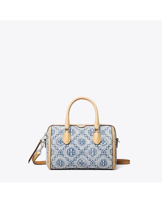 Tory Burch Blue T Monogram Denim Petite Barrel Bag