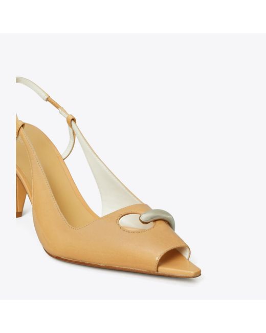 Tory Burch Metallic Pierced Peep-Toe Slingback