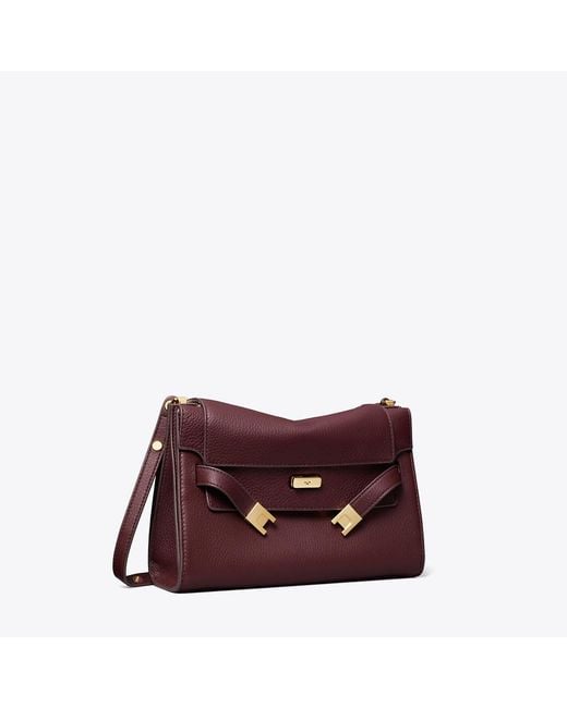 Tory Burch Purple Lee Radziwill Pebbled Shoulder Bag, One Size