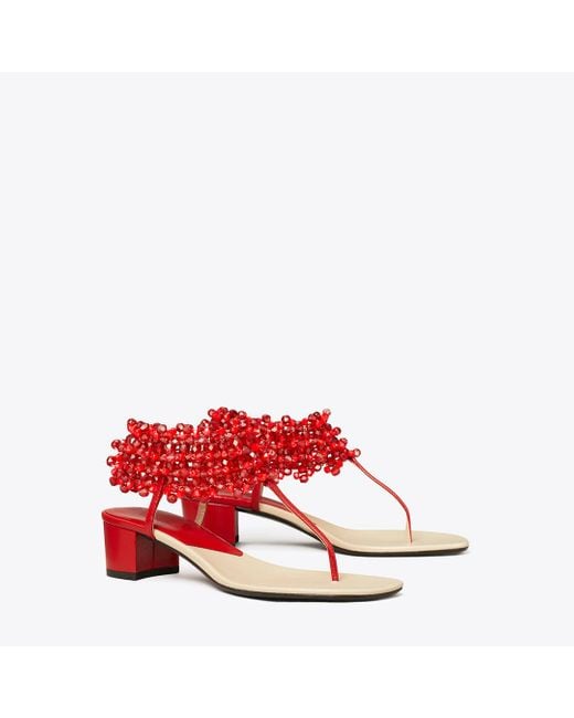 Tory Burch Red Beaded Heeled Sandal