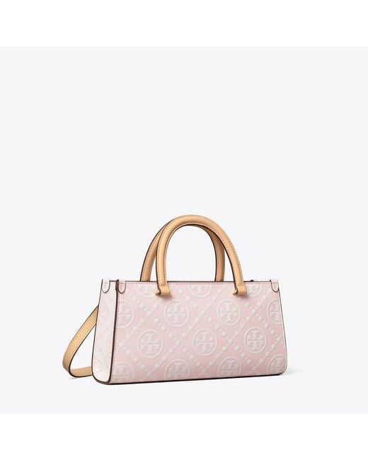 Tory Burch Pink T Monogram Contrast Embossed Small East-West Tote
