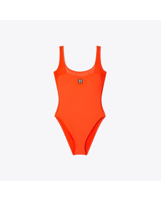 Tory Burch Orange Mesh Tank Swimsuit