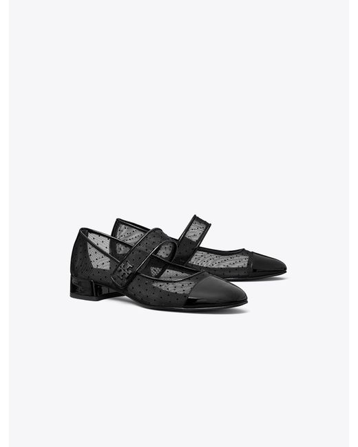 Tory Burch Black Cap-Toe Mary Jane Heeled Ballet