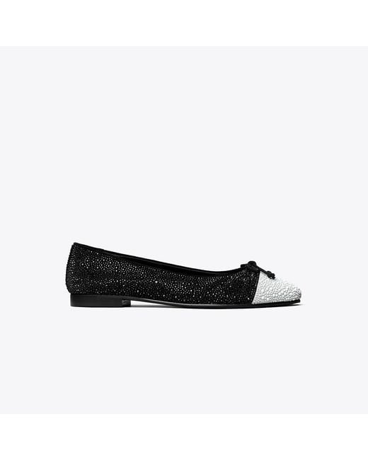 Tory Burch Black Cap-Toe Crystal Ballet