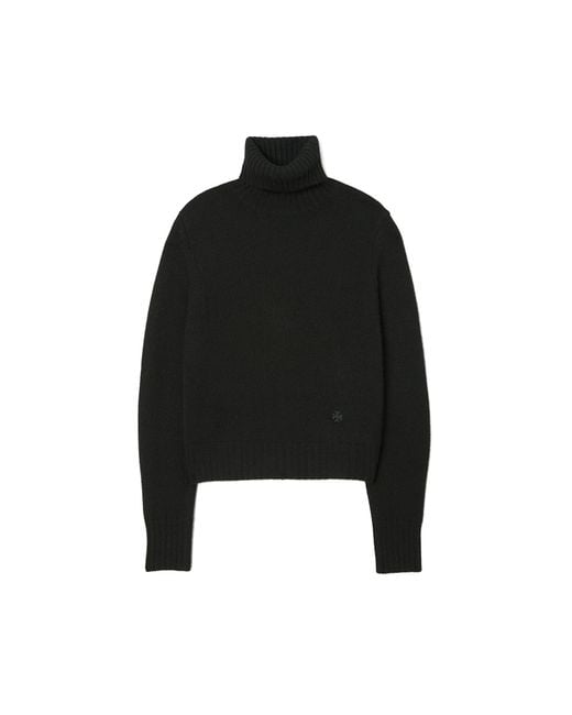 Tory Sport Black Fitted Turtleneck Cashmere Sweater