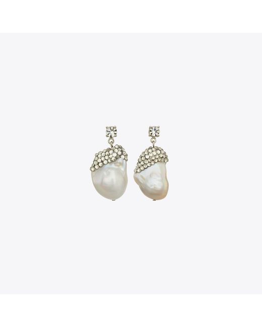 Tory Burch White Moondance Crystal And Pearl Drop Earrings, One Size