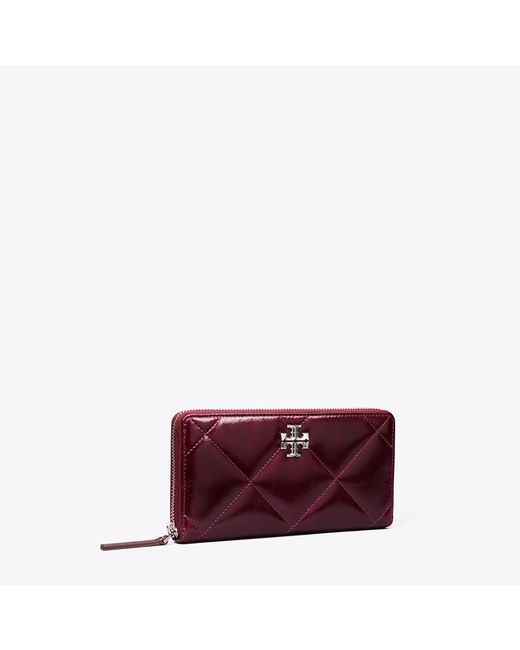 Tory Burch Purple Kira Diamond Quilt Distressed Zip Continental Wallet, One Size
