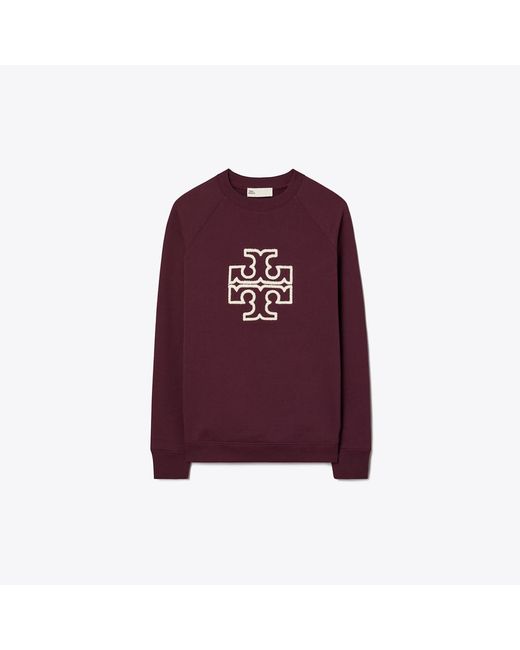 Tory Burch Purple Heavy French Terry Logo Crewneck