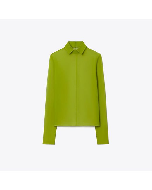 Tory Burch Green Silk Collared Top