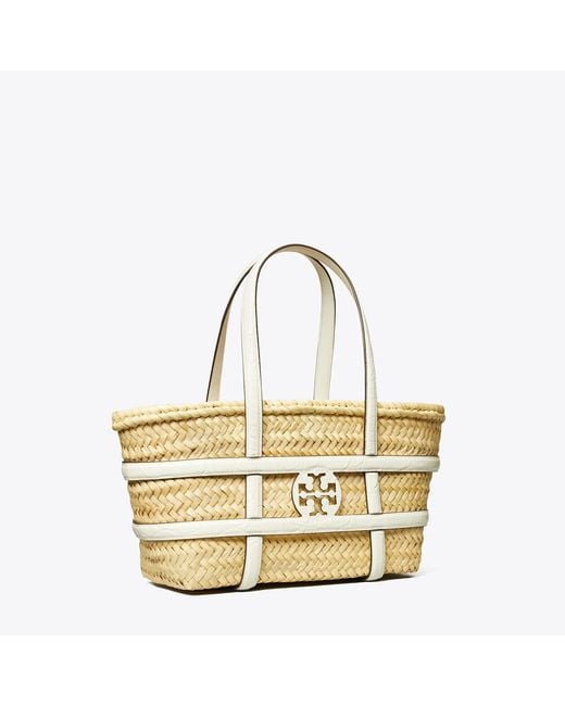 Tory Burch Metallic Small Ella Croc-Embossed Straw Basket, One Size