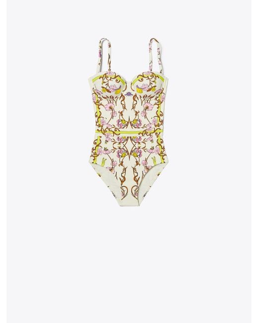 Tory Burch White Printed Underwire One-piece Swimsuit