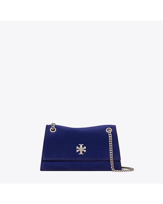 Tory Burch Blue Mini Kira Turnlock Suede Shoulder Bag