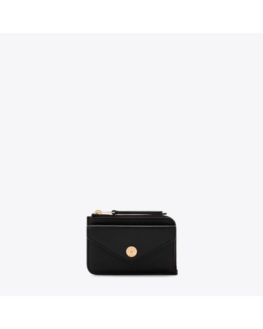 Tory Burch Black T Monogram Pebble Envelope Zip Card Case, One Size