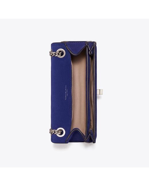 Tory Burch Blue Mini Kira Turnlock Suede Shoulder Bag