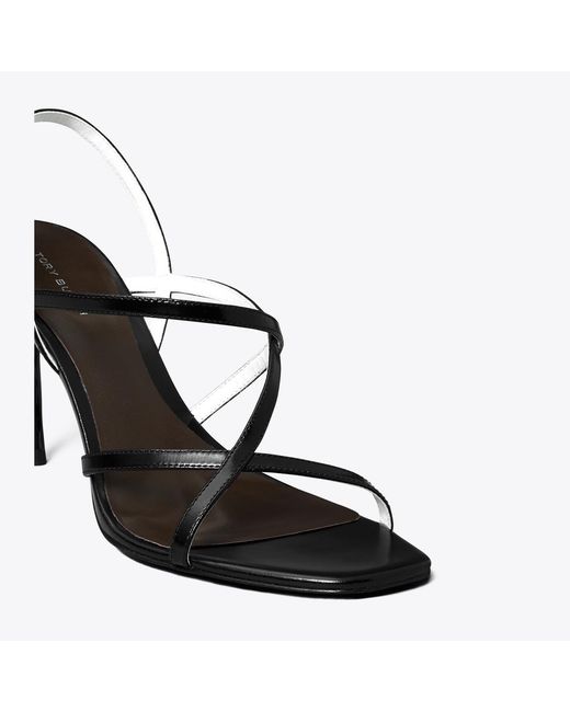 Tory Burch Black Strap Heel Sandals 90Mm Wedge Shoes, Leather