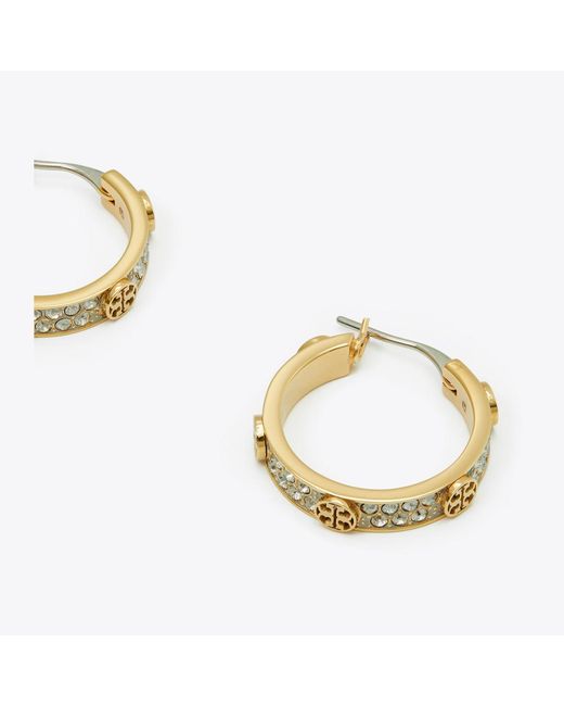 Tory Burch Metallic Small Icon Pavé Hoop Earrings, One Size