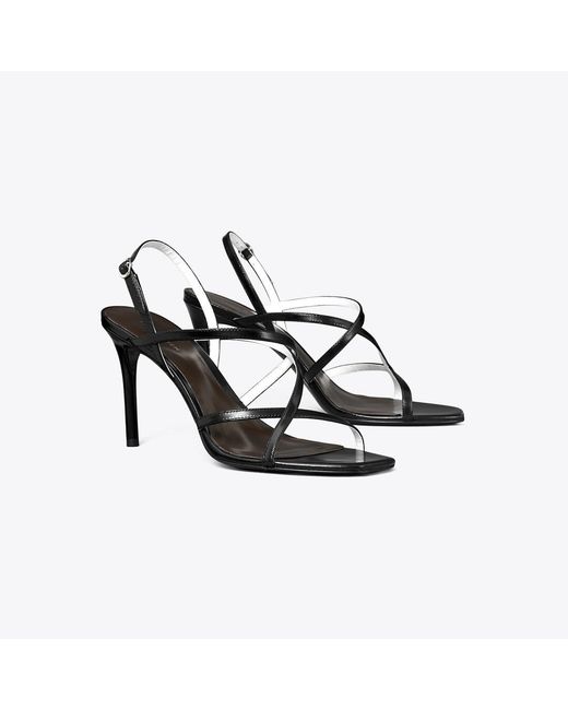 Tory Burch Black Strap Heel Sandals 90Mm Wedge Shoes, Leather