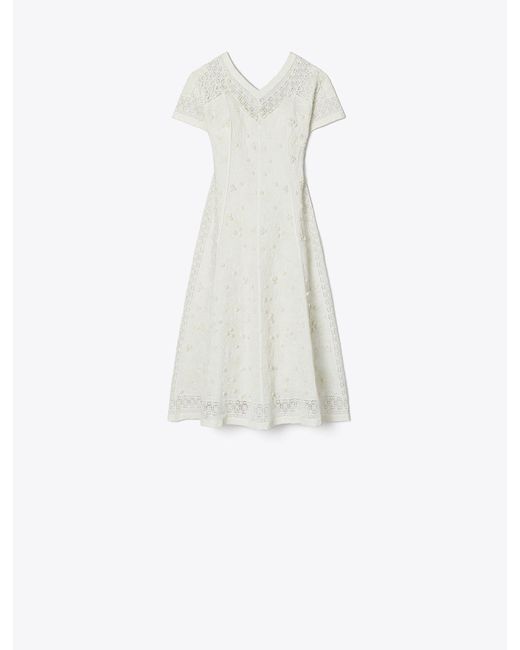 Tory Burch White Embroidered Linen Dress