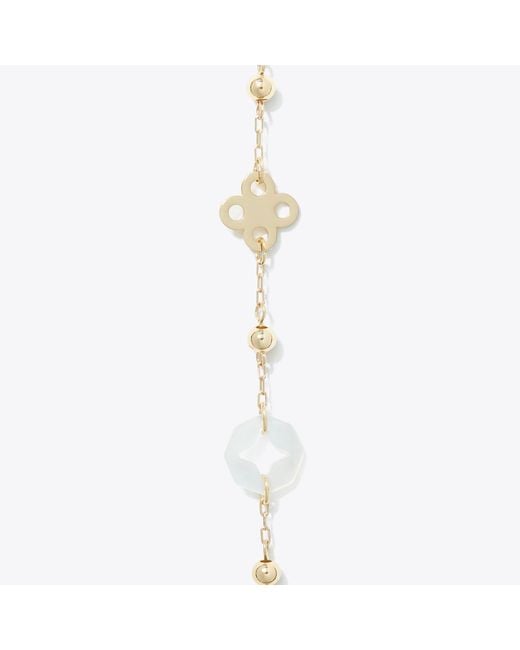 Tory Burch Metallic Long Forget Me Not Pavé Necklace