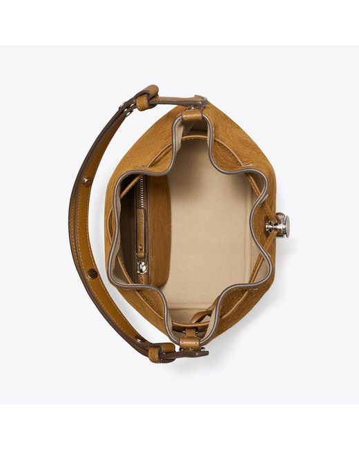 Tory Burch Brown T Monogram Suede Bucket Bag, One Size
