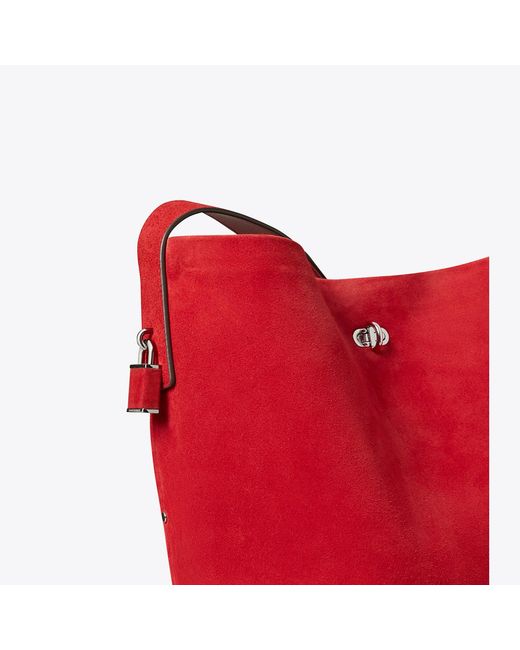 Tory Burch Red Suede Slim Bucket Bag