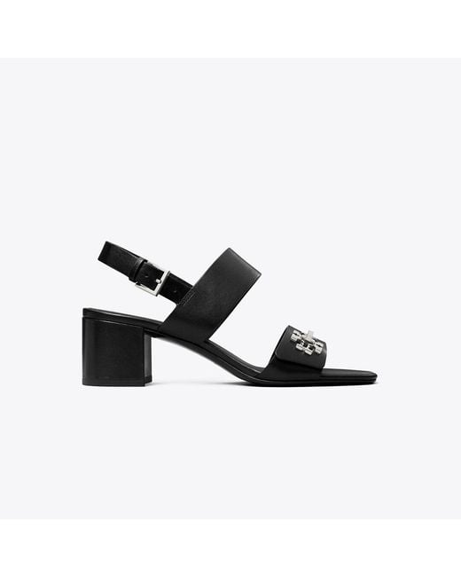 Tory Burch Black T Lock Heel Sandals 55Mm Wedge Shoes, Leather