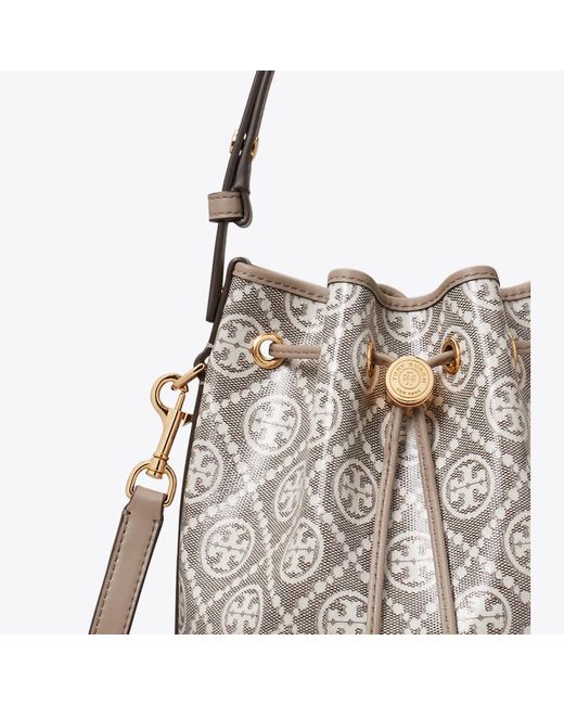 Tory Burch Gray T Monogram Coated Jacquard Bucket Bag, One Size