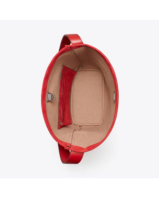 Tory Burch Red Suede Slim Bucket Bag