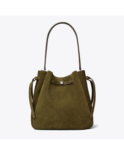 Tory Burch Green Large Romy Suede Bucket Bag