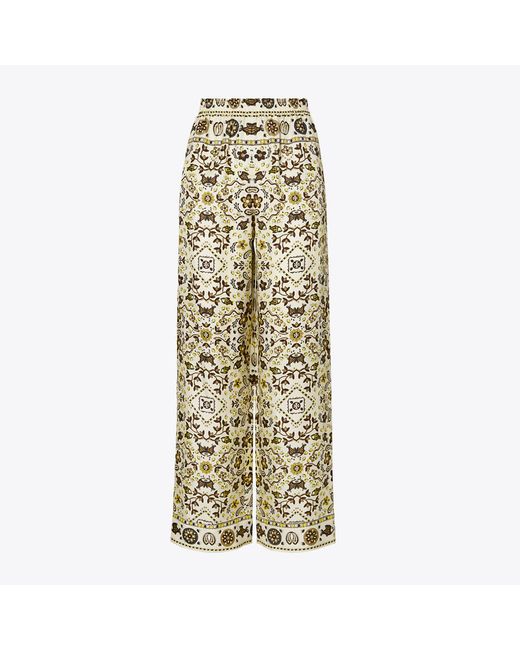 Tory Burch White Printed Silk Pant
