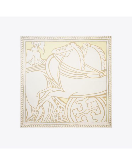 Tory Burch Natural Trocadero Horses Silk Square Scarf