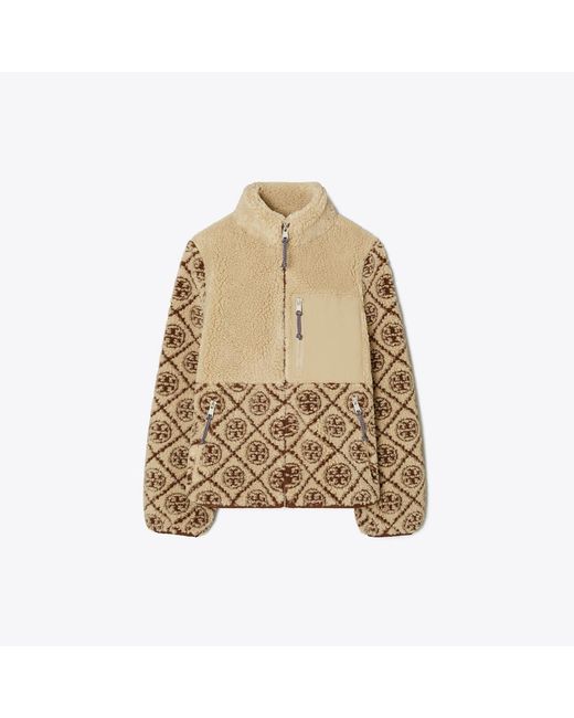 Tory Burch Natural T Monogram Fleece Jacket